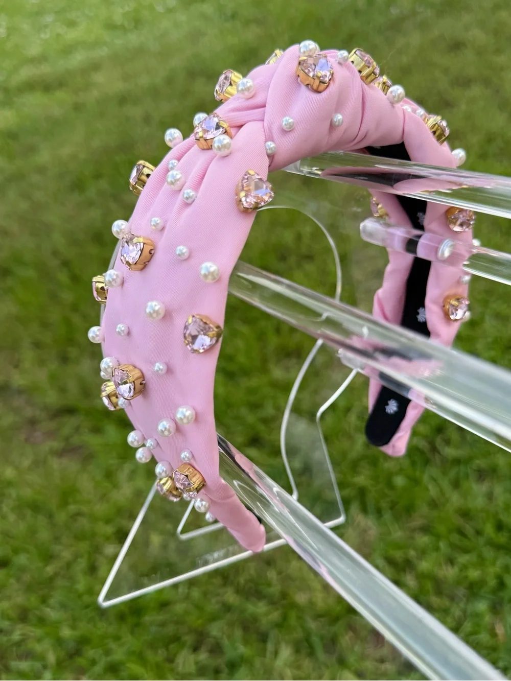 Lele Sadoughi x Stoney Clover Lane Flamingo Pink Crystal Headband Pearls SCL